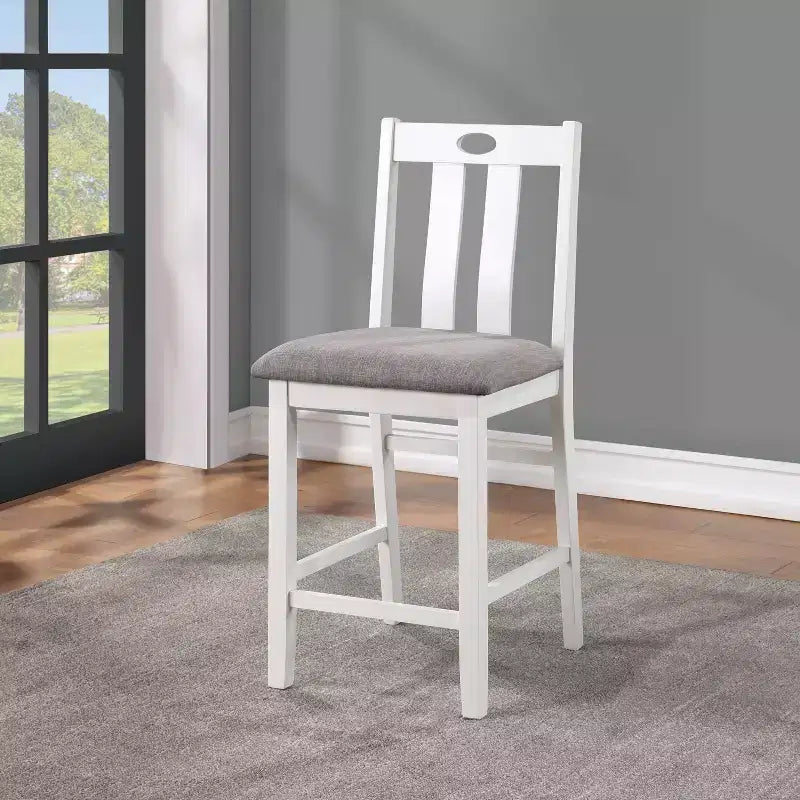 HOMES: Inside + Out Ensemble de salle à manger Seawhisper 5 pièces hauteur comptoir de style transitoire Blanc/Gris : Table carrée, Chaises rembourrées