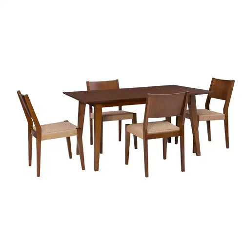 5pc Clara Dining Set with Rope Seat Chairs and Bench Brown - Powell