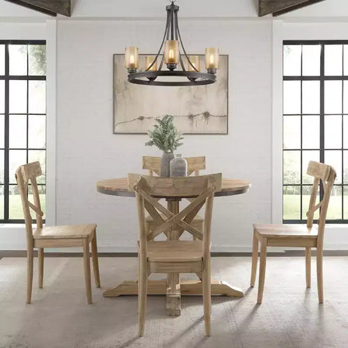 Ensemble de salle à manger 5 pièces ronde Keaton hauteur standard avec 4 chaises Beach - Picket House Furnishings : design rustique à piédestal