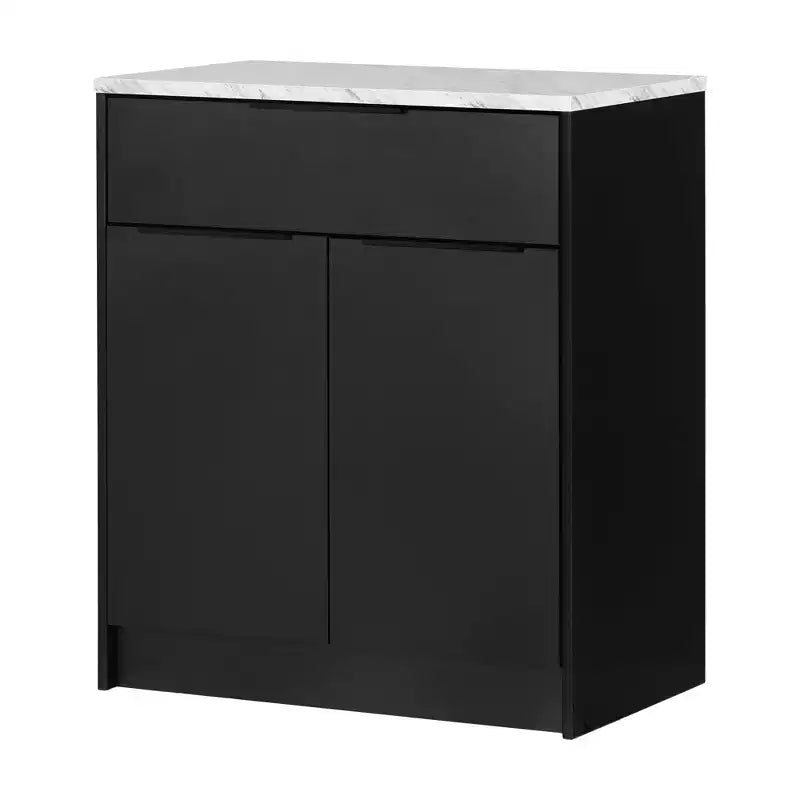 Îlot de cuisine Olio de South Shore, fini noir mat/faux marbre blanc