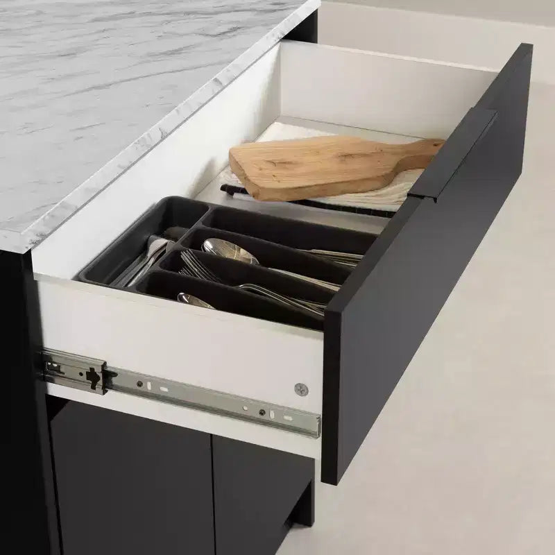 Îlot de cuisine Olio de South Shore, fini noir mat/faux marbre blanc