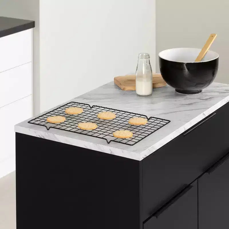 Îlot de cuisine Olio de South Shore, fini noir mat/faux marbre blanc