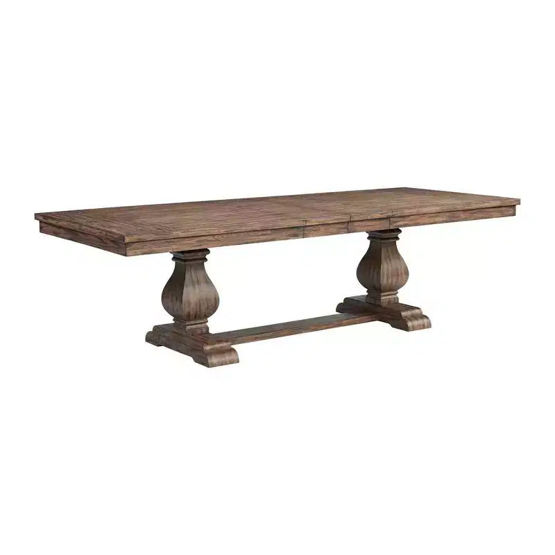 Picket House Furnishings Hayward Rectangle Standard Height Extendable Dining Table Walnut: Modern Double Pedestal, Seats 6