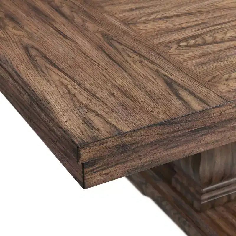Table à Manger Extensible Rectangulaire de Hauteur Standard Hayward de Picket House Furnishings Noyer : Double Piédestal Moderne, 6 Places