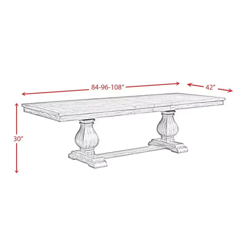 Table à Manger Extensible Rectangulaire de Hauteur Standard Hayward de Picket House Furnishings Noyer : Double Piédestal Moderne, 6 Places