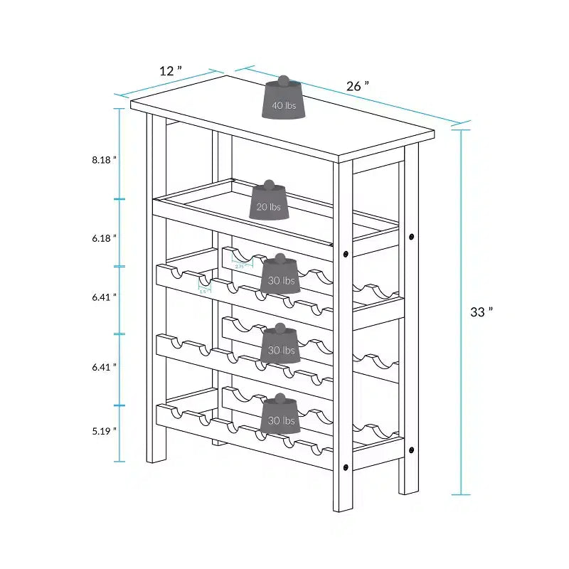 Casier à vin autoportant en bois massif 18 bouteilles avec étagères Espresso - Flora Home : Construction en pin, 1 étagère, 84 cm de hauteur