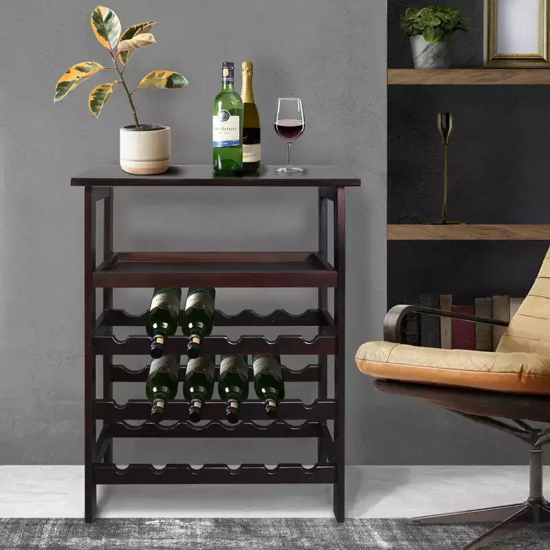 Casier à vin autoportant en bois massif 18 bouteilles avec étagères Espresso - Flora Home : Construction en pin, 1 étagère, 84 cm de hauteur
