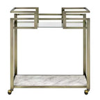 Acme Furniture Neilo Faux Marble Top Bar Serving Cart Clear Glass/Wire Brass Finish