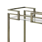 Chariot de service de bar Acme Furniture Neilo, plateau en faux marbre, verre clair/fil, finition laiton