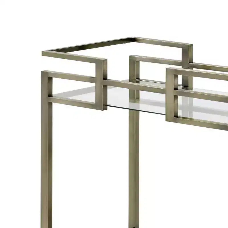 Chariot de service de bar Acme Furniture Neilo, plateau en faux marbre, verre clair/fil, finition laiton