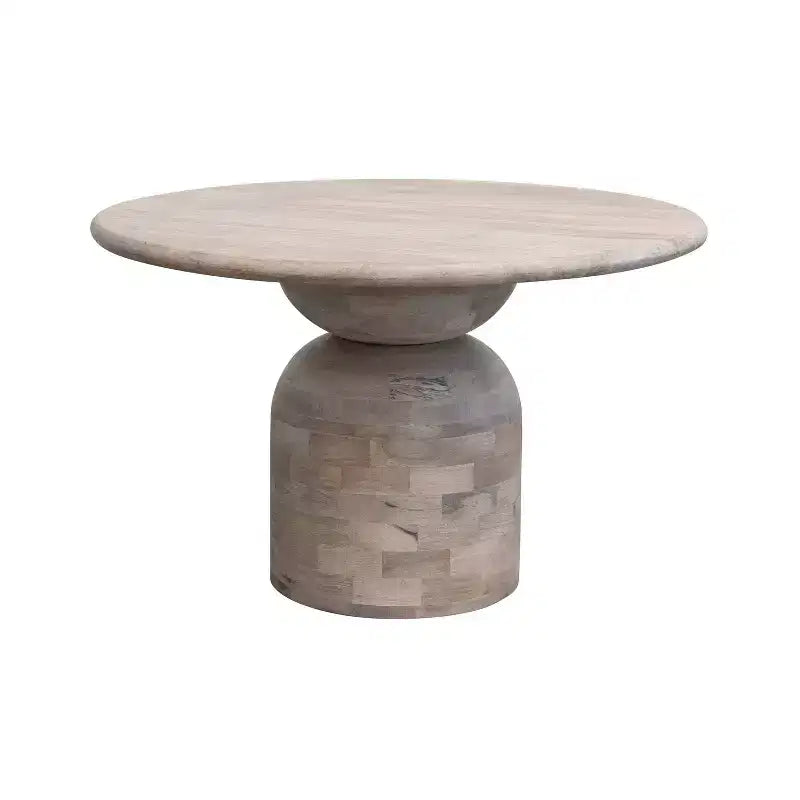 Table de salle à manger en bois de manguier Storied Home Naturelle : Finition blanchie, Piétement colonne, 119 cm de diamètre