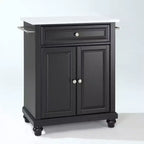 Cambridge Granite Top Compact Kitchen Island Cart Black/White - Crosley: Rubberwood Frame, Towel Bar, Storage Shelves