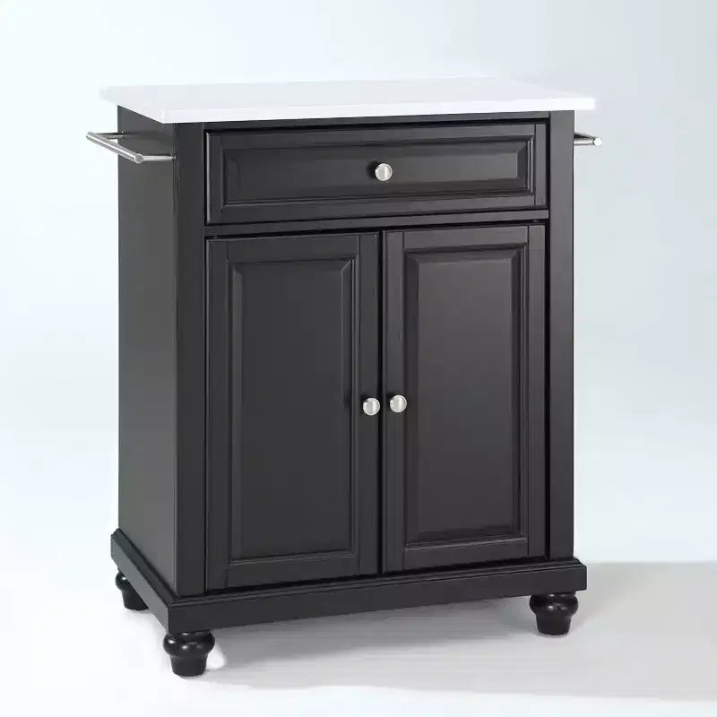 Cambridge Granite Top Compact Kitchen Island Cart Black/White - Crosley: Rubberwood Frame, Towel Bar, Storage Shelves