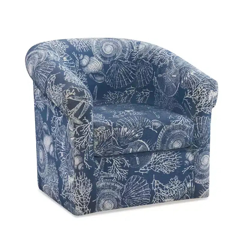 Fauteuil club pivotant Powell Monahan Costal Roll Arm bleu : polyester rembourré, aucun assemblage requis