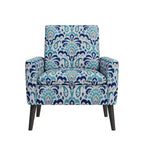 Fauteuil Allyson de Handy Living, style milieu du siècle, petit espace, motif damassé, bleu cobalt/gris