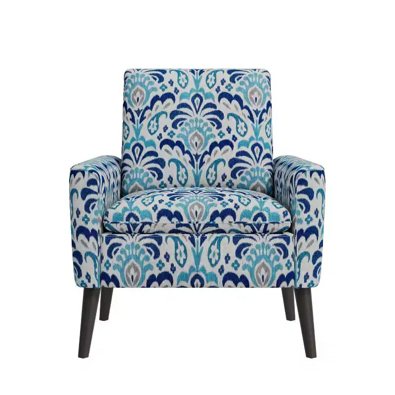Fauteuil Allyson de Handy Living, style milieu du siècle, petit espace, motif damassé, bleu cobalt/gris