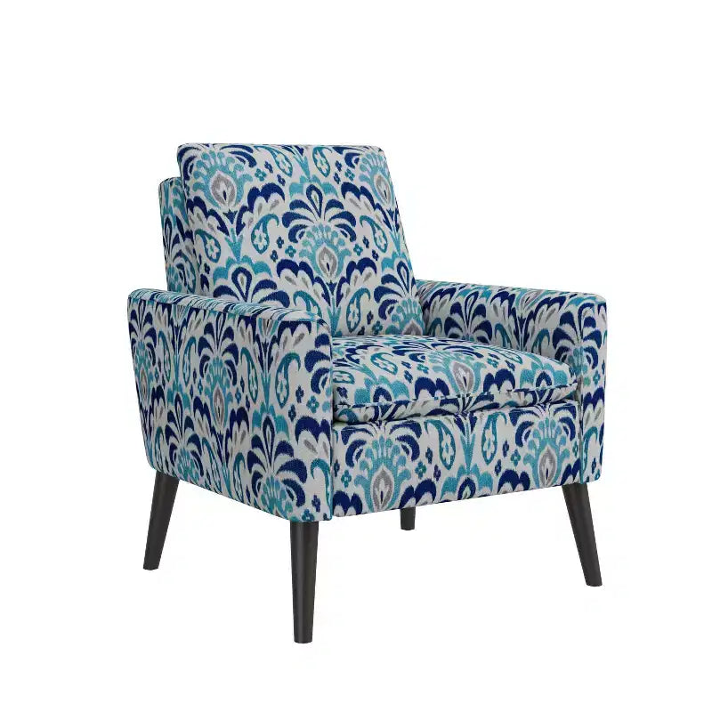 Fauteuil Allyson de Handy Living, style milieu du siècle, petit espace, motif damassé, bleu cobalt/gris