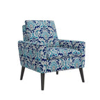 Fauteuil Allyson de Handy Living, style milieu du siècle, petit espace, motif damassé, bleu cobalt/gris