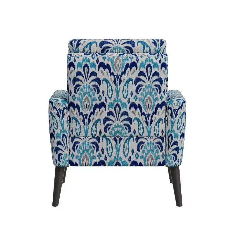 Fauteuil Allyson de Handy Living, style milieu du siècle, petit espace, motif damassé, bleu cobalt/gris