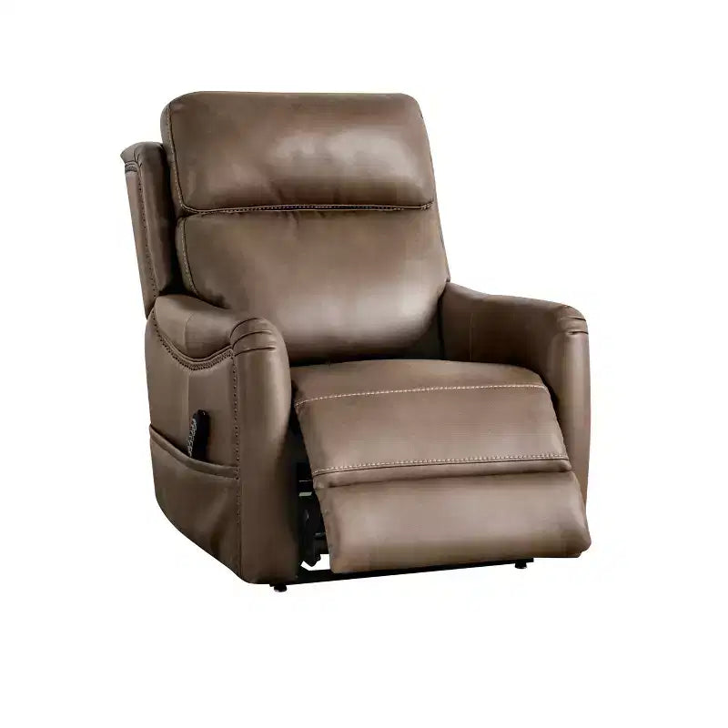 MAISONS : Intérieur + Extérieur Fauteuil releveur électrique en similicuir Starbright avec chauffage zonal et extension de repose-pieds brevetée marron