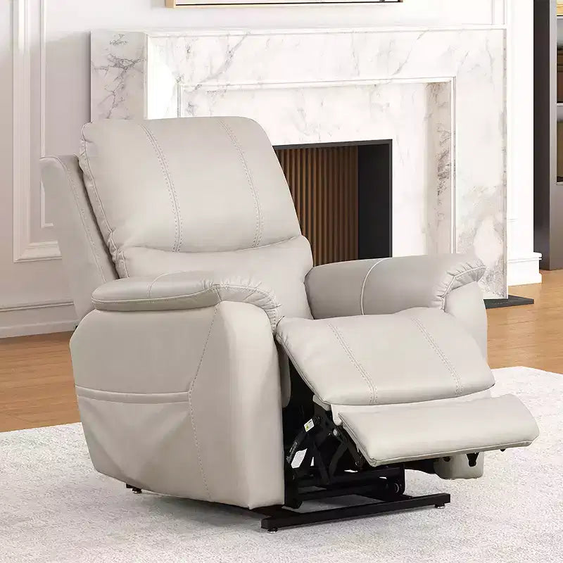 HOMES: Intérieur et Extérieur Fauteuil inclinable motorisé releveur en similicuir Moonrise avec système de têtière breveté Gris clair