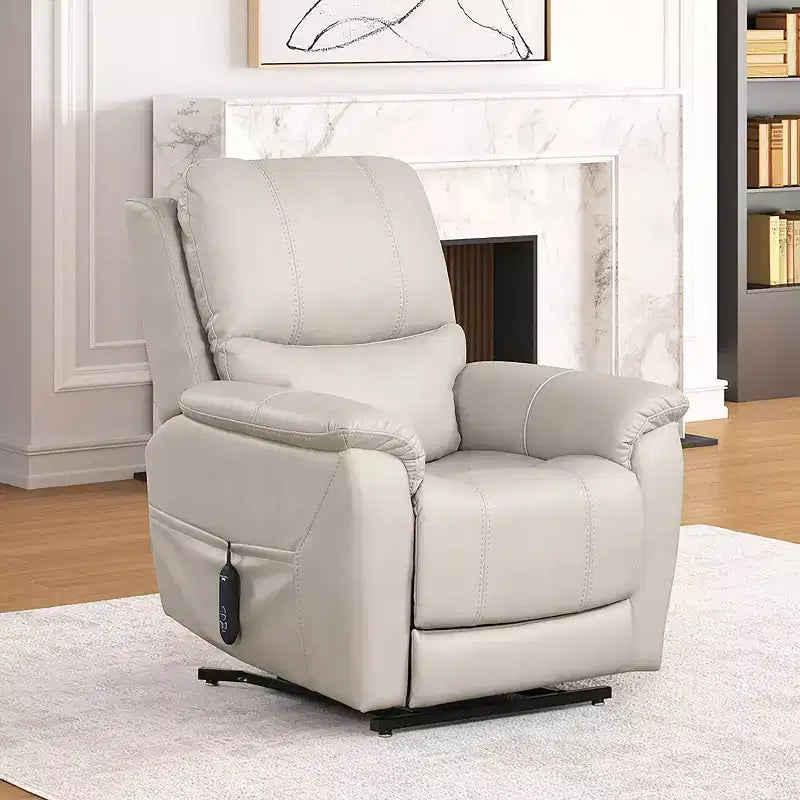 HOMES: Intérieur et Extérieur Fauteuil inclinable motorisé releveur en similicuir Moonrise avec système de têtière breveté Gris clair