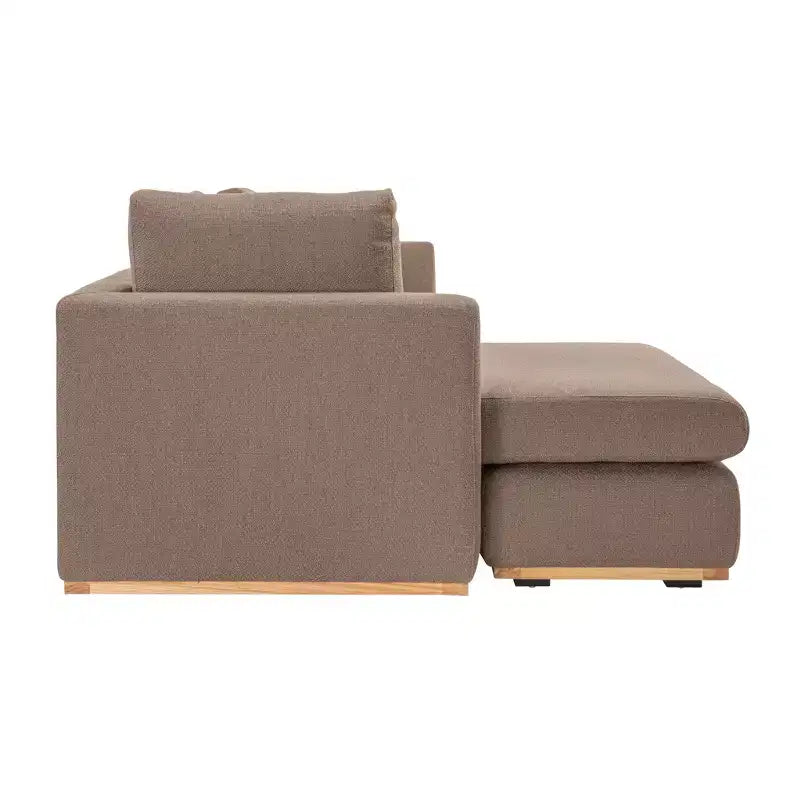 Canapé Storied Home avec méridienne beige : moderne en L, interchangeable, garniture en bois, marron champignon