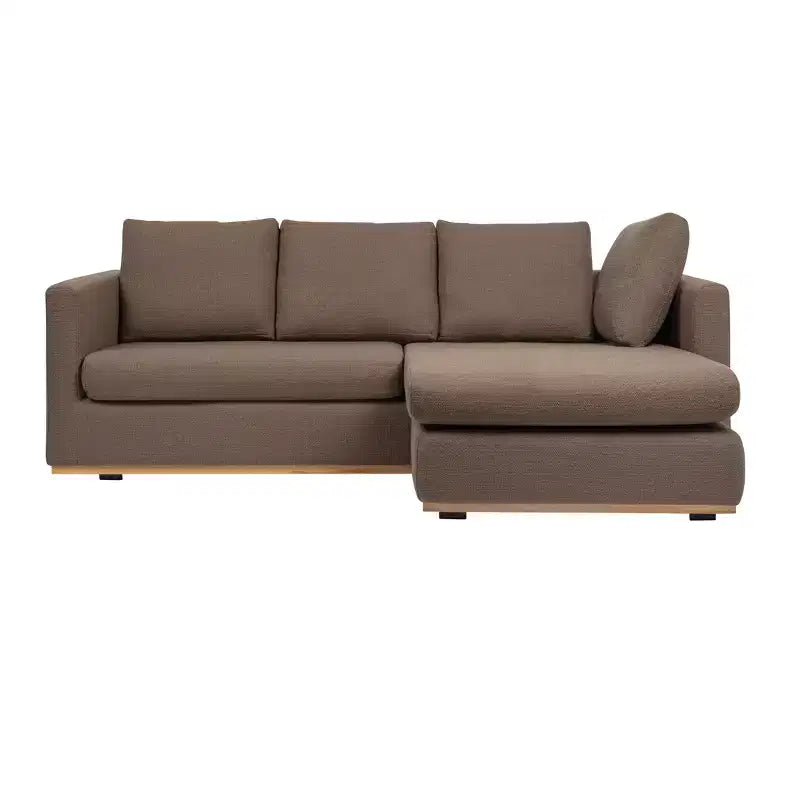 Canapé Storied Home avec méridienne beige : moderne en L, interchangeable, garniture en bois, marron champignon