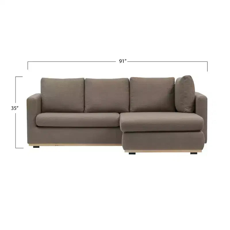 Canapé Storied Home avec méridienne beige : moderne en L, interchangeable, garniture en bois, marron champignon