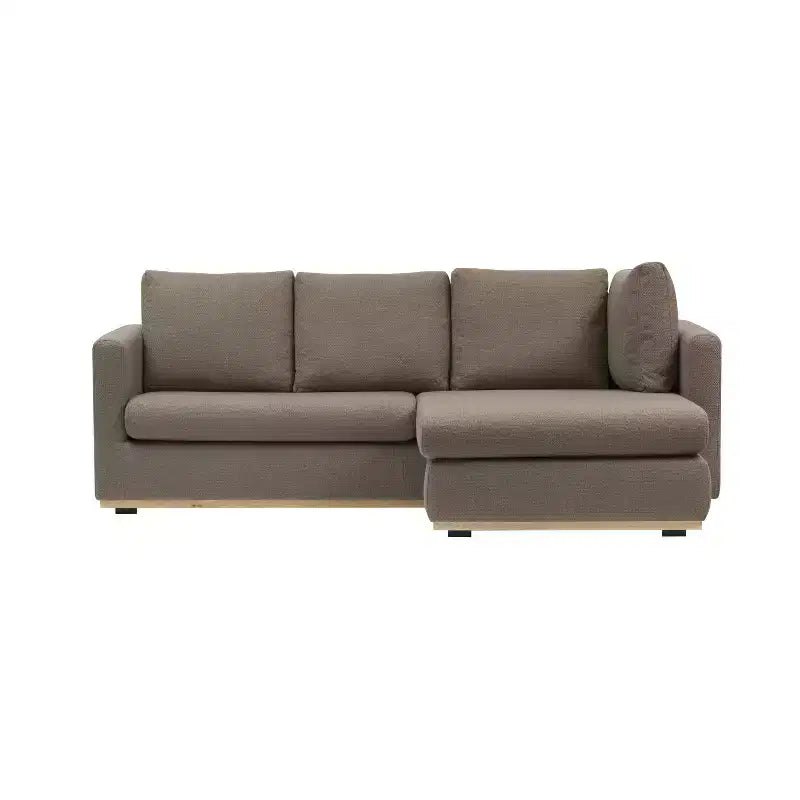 Canapé Storied Home avec méridienne beige : moderne en L, interchangeable, garniture en bois, marron champignon