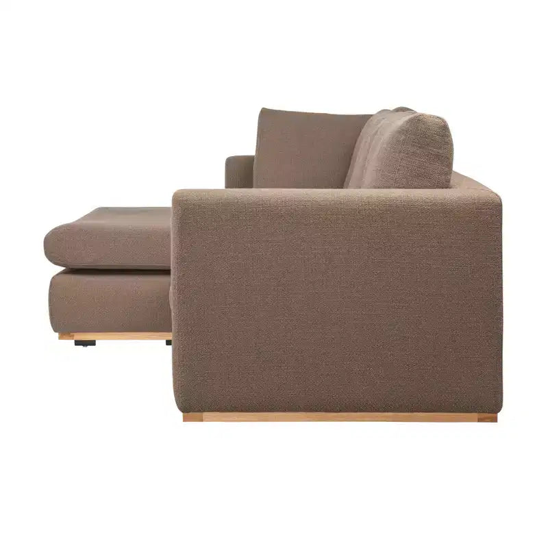 Canapé Storied Home avec méridienne beige : moderne en L, interchangeable, garniture en bois, marron champignon