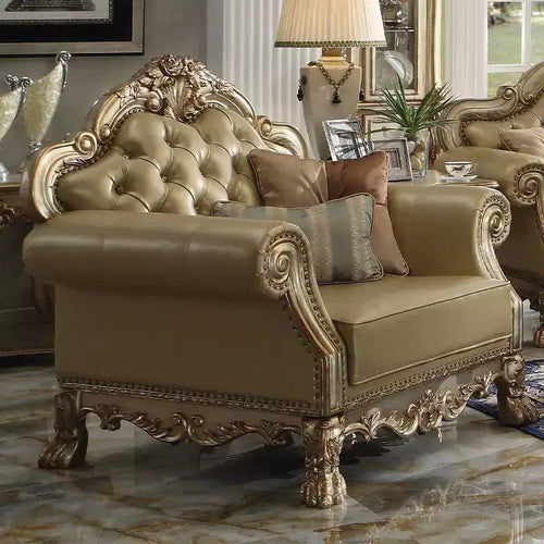 45" Dresden Accent Chair Bone Synthetic Leather/Gold Patina Finish - Acme Furniture
