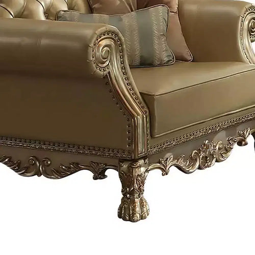 Fauteuil d'appoint Dresden 45 po en cuir synthétique couleur os et fini patine doré - Acme Furniture
