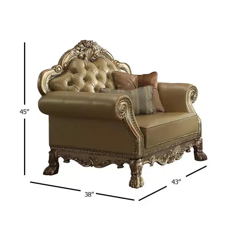 Fauteuil d'appoint Dresden 45 po en cuir synthétique couleur os et fini patine doré - Acme Furniture