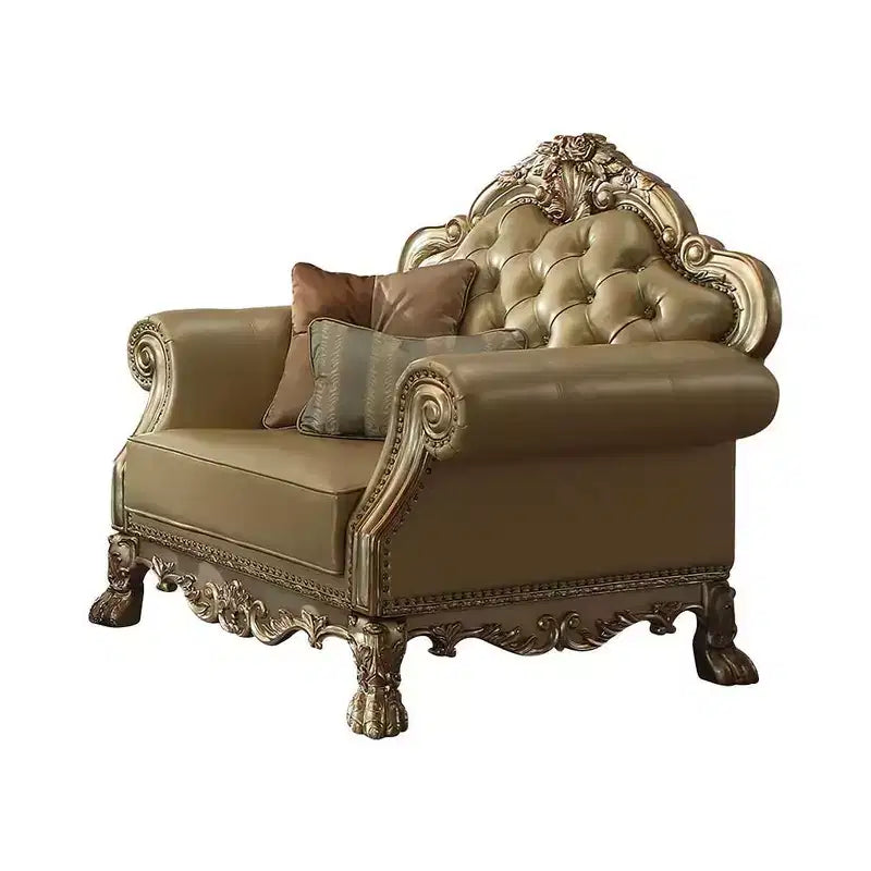 Fauteuil d'appoint Dresden 45 po en cuir synthétique couleur os et fini patine doré - Acme Furniture