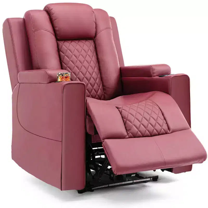 COMHOMA Recliner Chair Electric Massage Recliner Sofa with Led PU Leather Reclining Chair Red