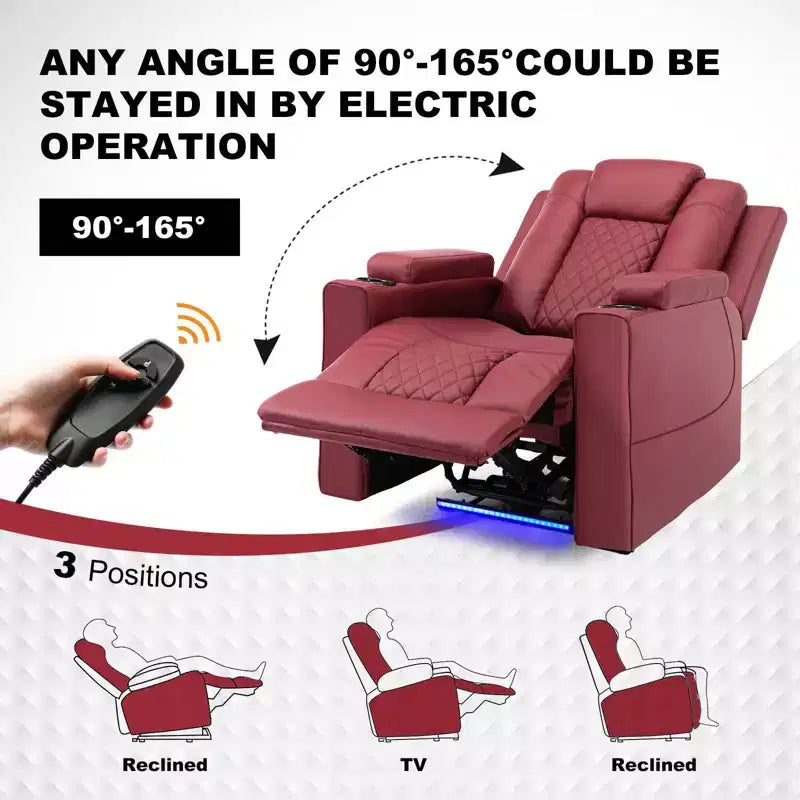 COMHOMA Fauteuil inclinable électrique avec massage et LED, en cuir PU, rouge