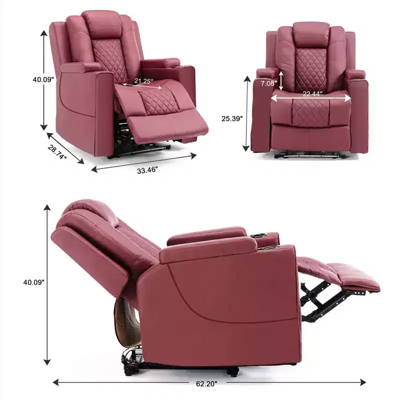 COMHOMA Fauteuil inclinable électrique avec massage et LED, en cuir PU, rouge