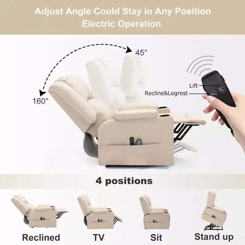 COMHOMA Fauteuil Inclinable de Massage en Similicuir avec Fonction Relevable Blanc Crème