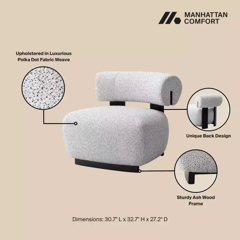 Fauteuil d'appoint moderne Manhattan Comfort Bartow en tissu tissé, couleur ivoire/noir