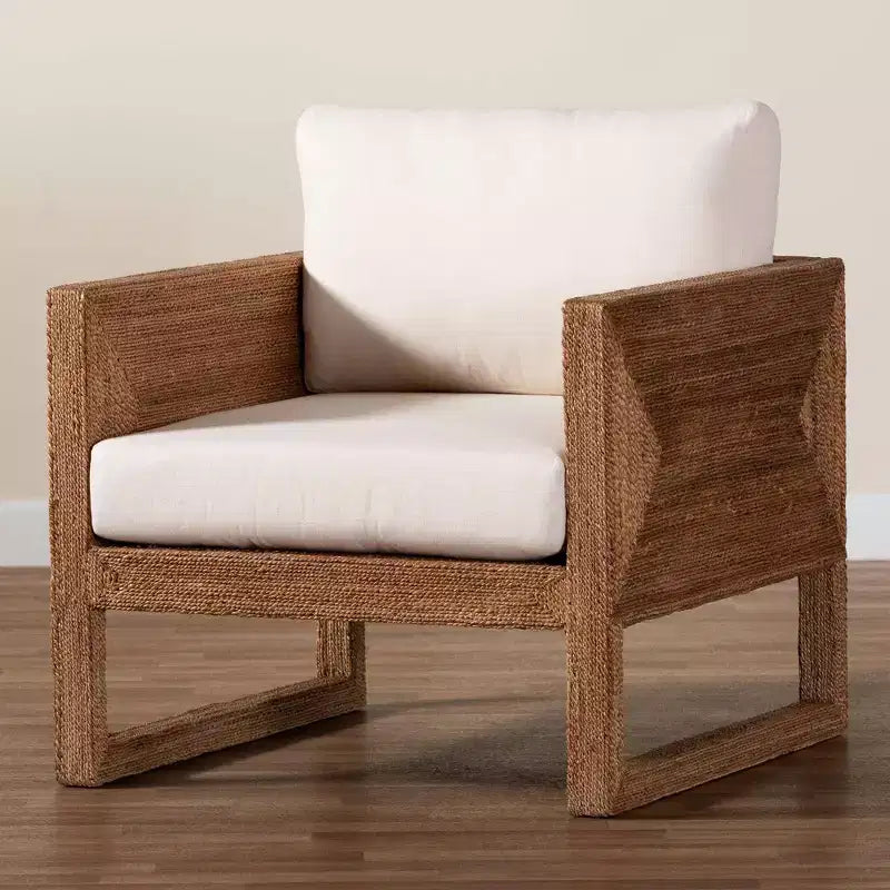 Fauteuil bali & pari Helina en herbe de mer et bois d'acacia, marron clair blanchi