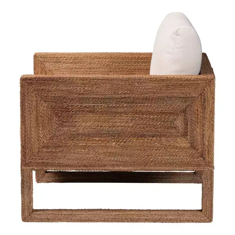 Fauteuil bali & pari Helina en herbe de mer et bois d'acacia, marron clair blanchi