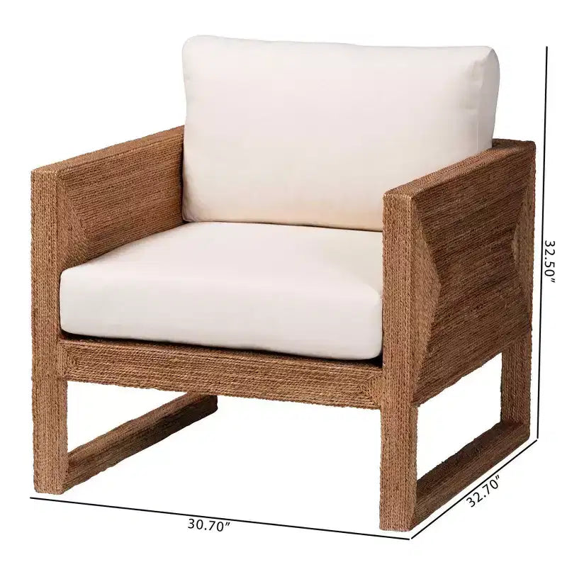 Fauteuil bali & pari Helina en herbe de mer et bois d'acacia, marron clair blanchi