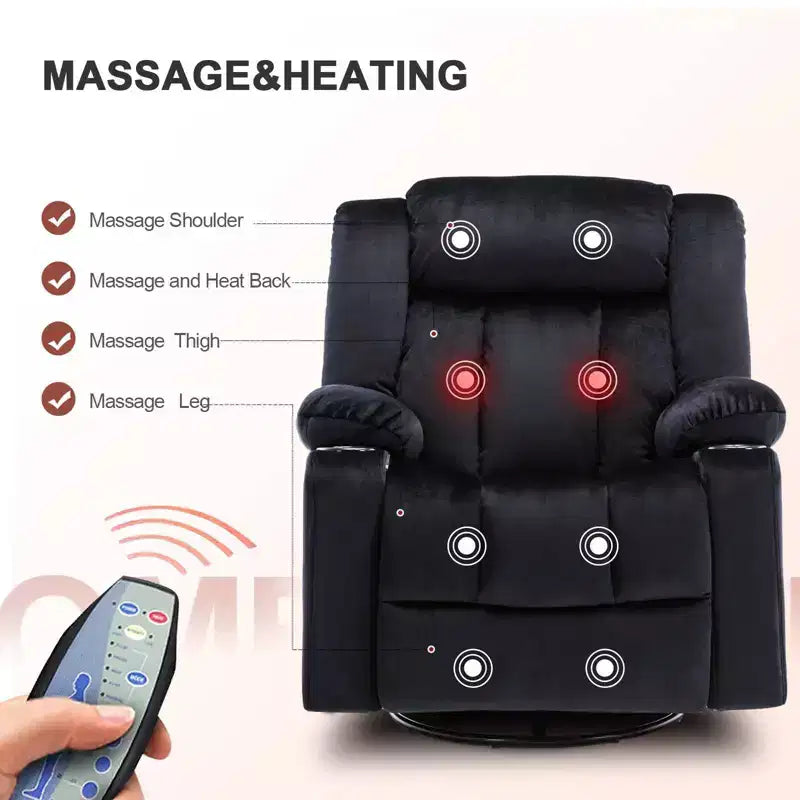 Fauteuil inclinable de massage électrique COMHOMA, chauffant, à bascule, pivotant à 360°, noir