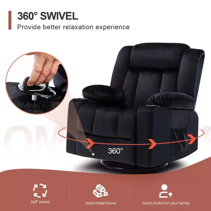 Fauteuil inclinable de massage électrique COMHOMA, chauffant, à bascule, pivotant à 360°, noir