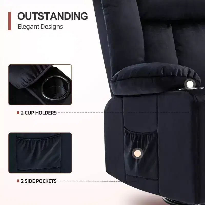 Fauteuil inclinable de massage électrique COMHOMA, chauffant, à bascule, pivotant à 360°, noir