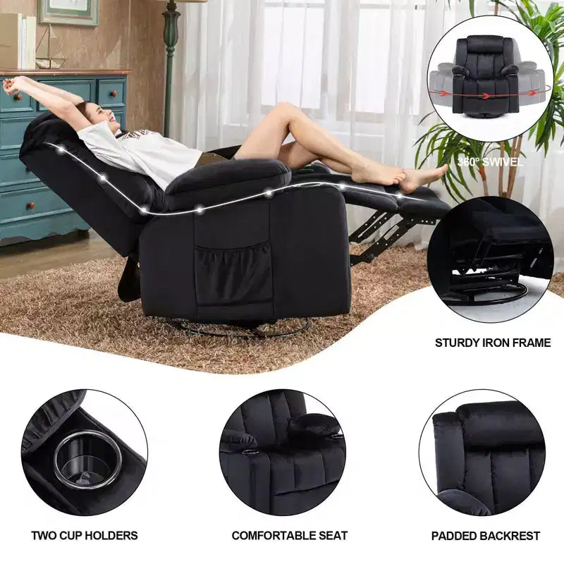 Fauteuil inclinable de massage électrique COMHOMA, chauffant, à bascule, pivotant à 360°, noir