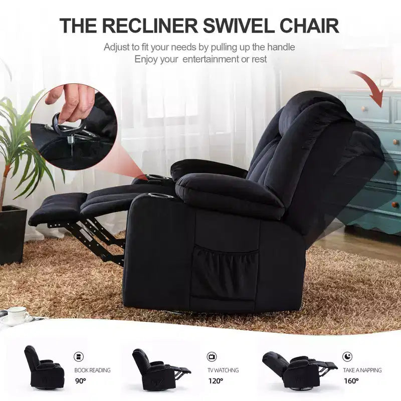 Fauteuil inclinable de massage électrique COMHOMA, chauffant, à bascule, pivotant à 360°, noir