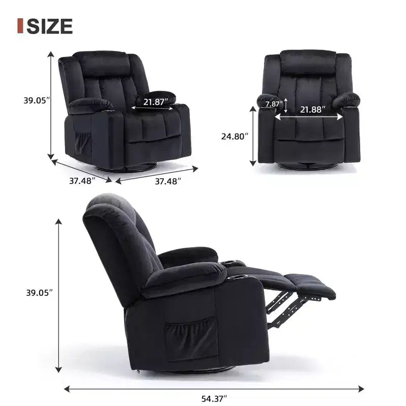 Fauteuil inclinable de massage électrique COMHOMA, chauffant, à bascule, pivotant à 360°, noir