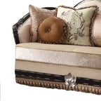 Canapé Ernestine 190,5 cm Tissu Tan et Finition Noire - Acme Furniture : Causeuse Traditionnelle, Coussins Amovibles, 3 Coussins Décoratifs
